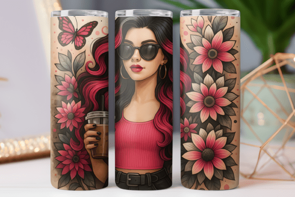 Coffee Girl Tumbler Wrap Design PNG Review