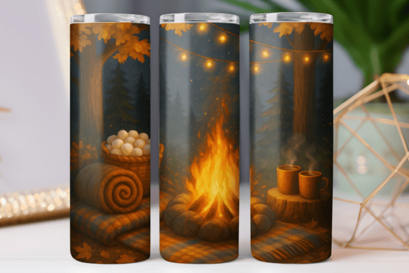Fall Camping Tumbler Wrap 20oz PNG Design Review